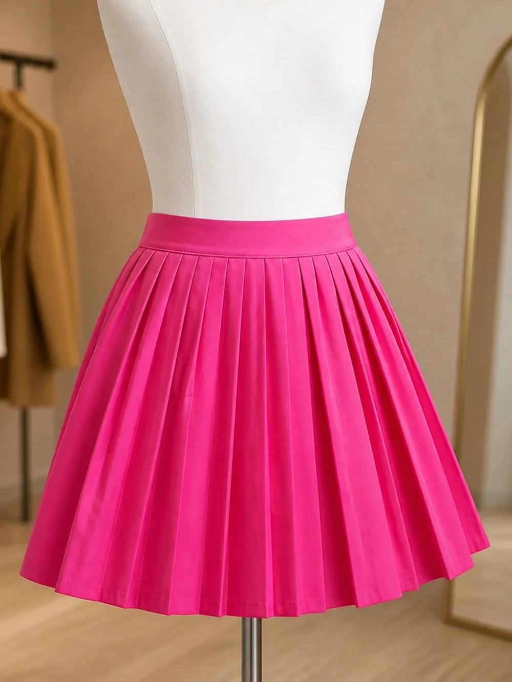 Women's Vibrant Pink Skater Skirt with Wrap Detail - Picture 2 of 2